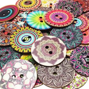 Chenkou Craft Mix Pattern 30pcs 2"(50mm) Large Wood Buttons Craft Sewing Button (Mix Patterns, 2“(50mm)) in Kuwait