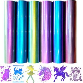 Holographic Heat Transfer Vinyl 10.5IN x 6FT Rainbow HTV Iron on Vinyl for DIY Iron on Fabrics T-Shirts Hats Compatible with Cricut, Cameo, Heat Press Machines (holographic blue HTV vinyl in Kuwait