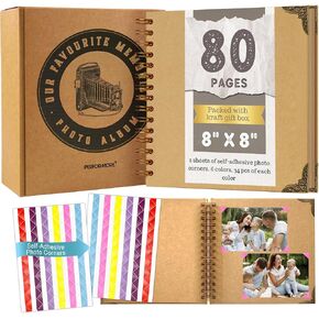 Performore 8"x8" DIY Scrapbook, Hardcover Kraft Photo Album with 80 Pages For Photo Collection, Guest Book, Wedding Anniversary, Graduation Gift in Kuwait