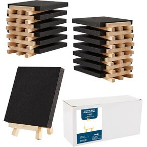 Black Mini Canvases with Easel Set, Pack of 24, 4" x 4" Inches Black Mini Canvas Boards, Black Small Canvas, Art Supplies for Acrylic Pouring and Oil Painting in Kuwait
