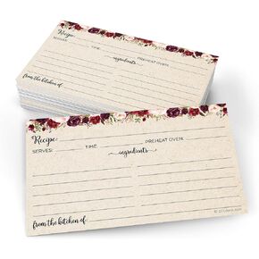 321Done Jumbo 5x7 Recipe Cards (Set of 50) Floral Watercolor Red Roses Rustic Kraft - Double-Sided for Weddings, Bridal, Baby Shower, Recipe Exchange - Made in USA - X-Large, Tan in Kuwait