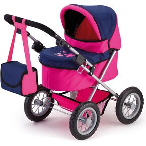 Bayer Design Dolls: Trendy Pram - Blue, Hot Pink, Butterfly - Includes Shoulder Bag, Fits Dolls Up to 18", Adjustable Handle, Kids Pretend Play, Shopping Basket, Easy to Fold, Ages 3+ in Kuwait