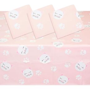 Sparkle and Bash 3 Pack Cat Themed Party Tablecloth, Plastic Kitty Birthday Table Cover Decorations (Pink, 54 x 108) in Kuwait
