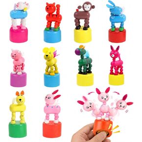 NUOBESTY 12pcs Kids Wooden Push Up Toys Kids Finger Puppets Wood Animal Figurines Press Base Thumb Puppets Animal Party Favors in Kuwait
