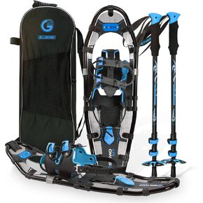 G2 21/25/30 Inches Light Weight Snowshoes for Women Men Youth, Set with Trekking Poles, Carrying Bag, Snow Baskets, Special EVA Padded One-Pull Binding, Heel Lift, Toe Box, Orange/Blue/Red Available in Kuwait