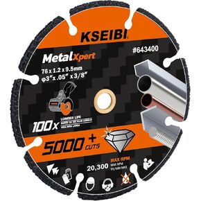 عجلة قطع الماس KSEIBI 643410 مقاس 4-1/2 × 7/8 بوصة - شفرة مقطوعة للمعادن وحديد التسليح والصلب والحديد الزهر والألومنيوم غير الحديدي - تضمن أكثر من 5000 قطعة من ملحقات طاحونة زاوية القرص غير القابلة للتدمير in Kuwait