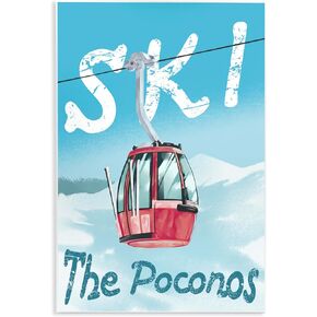 Stupell Industries The Poconos Red Ski Trolly Snowy Mountain Hill, Designed by Ziwei LI Wall Plaque, 10 x 15, Blue in Kuwait