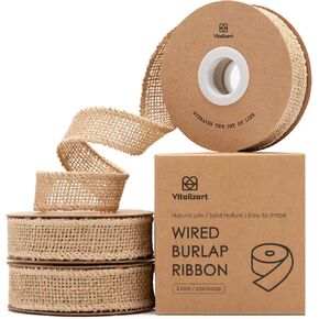 Vitalizart Burlap Ribbon Wired 1 Inch x 12 Yard Natural Burlap Fabric Jute Ribbon for Gift Wrapping Home Decor Wedding Decor Fall Decor Burlap Bows Flower Bouquet Christmas Tree in Kuwait