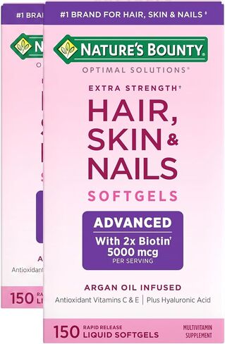 Nature's Bounty Advanced Hair, Skin & Nails, Argan-Infused Vitamin Supplement with Biotin and Hyaluronic Acid, 150 Rapid Release Softgels in Kuwait