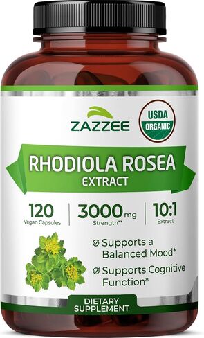Zazzee USDA Organic Rhodiola 10:1 Exract, 3000 mg Strength, 120 Capsules, 4 Month Supply, Standardized and Concentrated 10X Extract, 100% Vegetarian, All-Natural and Non-GMO in Kuwait