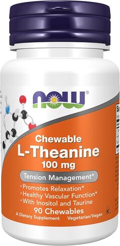 NOW Supplements, L-Theanine 100 mg with Inositol and Taurine, Tension Management*, 90 Chewables in Kuwait
