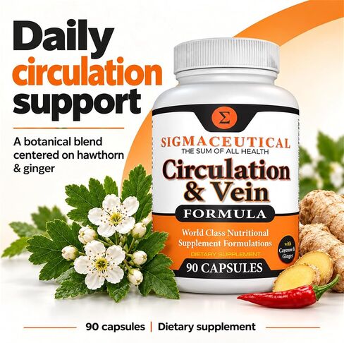 Sigmaceutical Varicose Veins Treatment for Legs - Circulation Supplement - Diosmin Leg Vein Support - Circulation Vein Support - Healthy Leg Vein Supplement - 90 Capsules in Kuwait