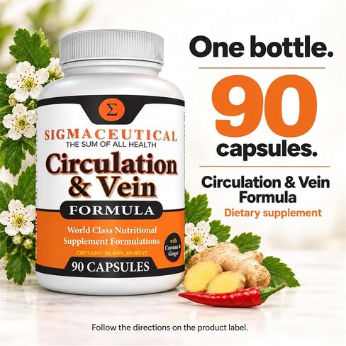 Sigmaceutical Varicose Veins Treatment for Legs - Circulation Supplement - Diosmin Leg Vein Support - Circulation Vein Support - Healthy Leg Vein Supplement - 90 Capsules in Kuwait