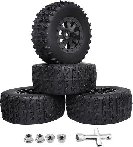Pre-Glued 1/10 RC Short Course Truck Tires and Wheels 12mm Hex with Foam Inserts for Traxxas Slash 4X4 2WD Redcat Blackout Losi Tenacity HPI VKAR HSP LRP 4PCS (Style A) in Kuwait