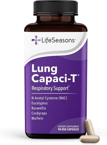 LifeSeasons - Lung Capaci-T - Lung & Respiratory Support Supplement - Increase Oxygen Capacity & Reduce Mucus - CoQ10, N-Acetyl Cysteine, Boswellia, Eucalyptus, Nettle, Peppermint - 90 Capsules in Kuwait