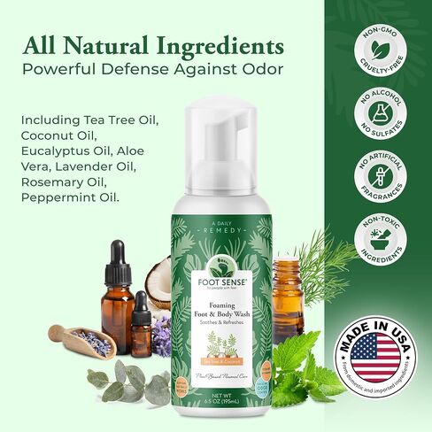 Tea Tree Oil Foaming Therapeutic Soap & Foot Wash Made in USA Promotes Healthy Skin, Feet & Nails Fights Foot Odor, Eczema, Athlete's Foot 6.5 Oz in Kuwait