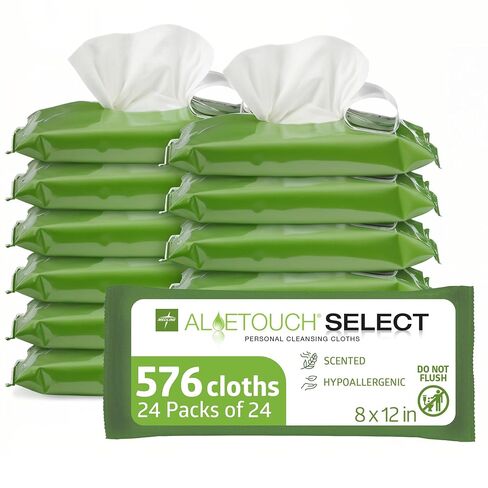 Medline AloeTouch Select Personal Cleansing Cloth Wipes, Scented, 8" x 12", 24 Count (Pack of 24) in Kuwait