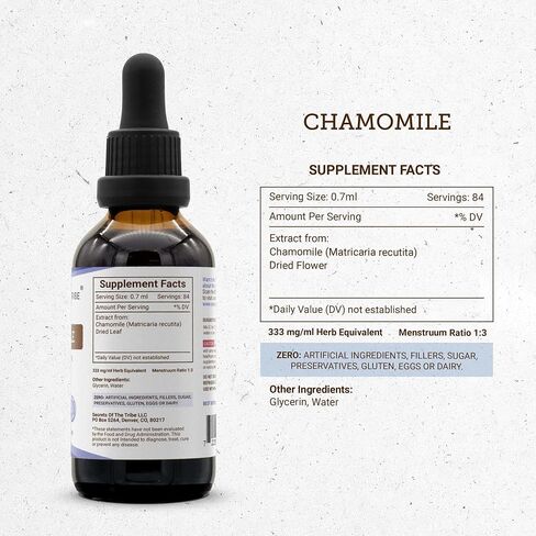 Secrets of the Tribe Chamomile Alcohol-Free Liquid Extract, Chamomile (Matricaria Recutita) Dried Flower Tincture Supplement (2 FL OZ) in Kuwait