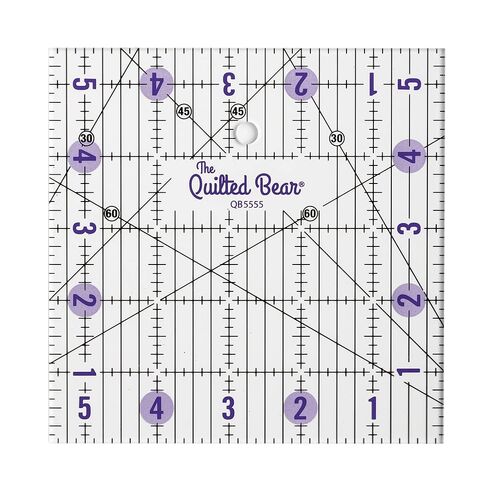 The Quilted Bear Quilting Rulers - Transparent Acrylic Non Slip Quilting, Patchwork & Sewing Ruler with Clear Black Lines & 30, 45 & 60 Degree Angles for Perfect Accuracy & Precision (5.5" x 5.5") in Kuwait