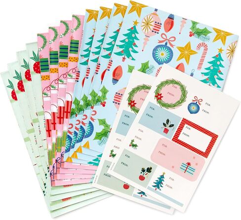 Hallmark Christmas Flat Wrapping Paper Sheets with Cutlines on Reverse (12 Folded Sheets with Sticker Gift Tags) Metallic Gold, Sage Green, Black, Rustic Snowmen, Snowflakes, Tis the Season" in Kuwait