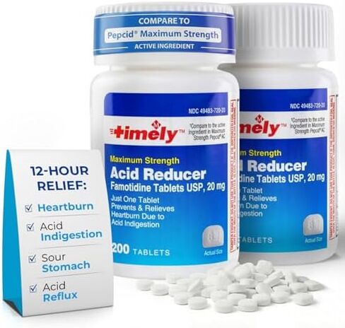 TIME-CAP LABS, INC. Timely - Acid Reducer Famotidine 20mg - Effective Heartburn Relief - 200 Count of Famotidine 20mg Tablets with National Brand Equivalency - for Adults & Children 12 Years & Over in Kuwait