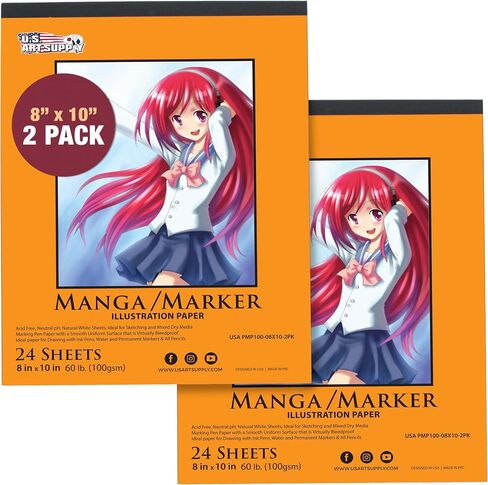 U.S. Art Supply (Pack of 2 Pads) - 11" x 14" Premium Manga-Marker Paper Pad, 60 Pound (100gsm), Pad of 24-Sheets in Kuwait