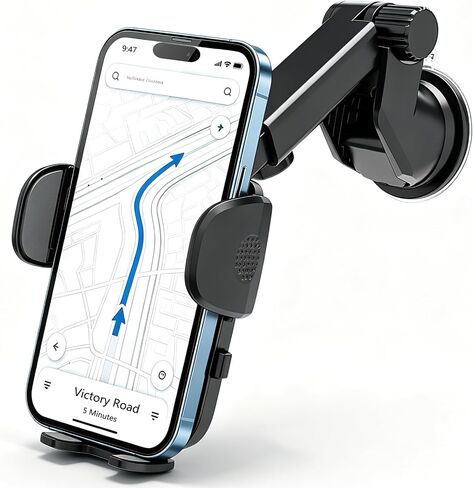 Car Phone Holder [2026 Updated Suction Cup] Long Arm 360°Rotation Phone Mount for Car Windshield Compatible with iPhone 17 Pro Max and Most Smartphones (Black) in Kuwait