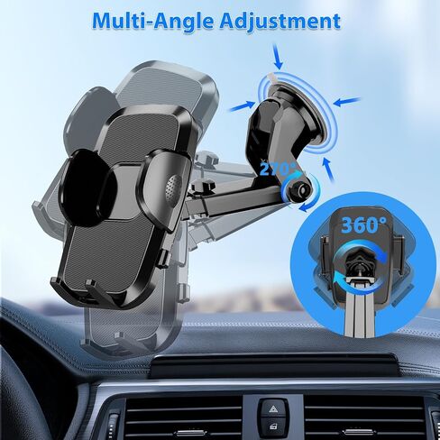 Car Phone Holder [2026 Updated Suction Cup] Long Arm 360°Rotation Phone Mount for Car Windshield Compatible with iPhone 17 Pro Max and Most Smartphones (Black) in Kuwait