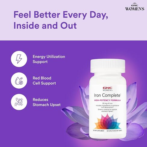 GNC Women's Iron Complete Multivitamin, 60 Caplets, Enhances Ability to Absorb Iron in Kuwait