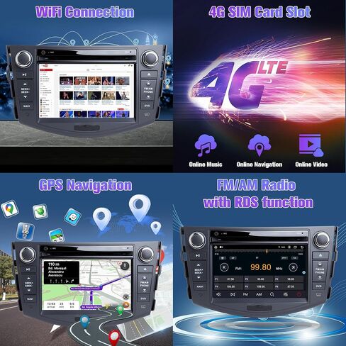 Car Multimedia GPS Navigation for Toyota RAV4 2006-2012 Double Din Android 11 Auto Radio Stereo CarPlay Support 4K Video (DVD Player, 7 inch Octa Core 4GB RAM 64GB ROM) in Kuwait