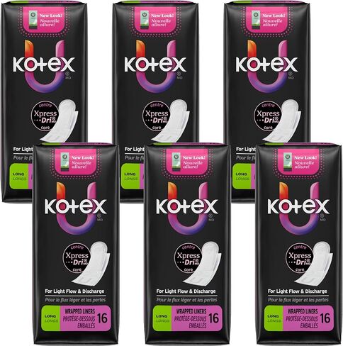 Kotex Lightdays Liner, Long, 16 Count, (Pack of 6) in Kuwait