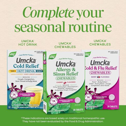 Nature's Way Umcka Allergy+Sinus Homeopathic, Sneezing, Runny Nose, Congestion, and Sinus Pressure**, Phenylephrine Free, Non-Drowsy, Cherry Flavored, 20 Chewable Tablets in Kuwait