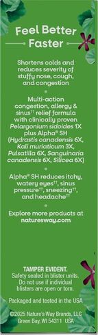 Nature's Way Umcka Allergy+Sinus Homeopathic, Sneezing, Runny Nose, Congestion, and Sinus Pressure**, Phenylephrine Free, Non-Drowsy, Cherry Flavored, 20 Chewable Tablets in Kuwait