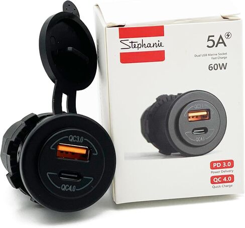 مقبس 60 واط مزدوج USB نوع C PD 3.0 (30 واط) شاحن سريع للسيارة والقارب والبحرية والمركبات الترفيهية in Kuwait