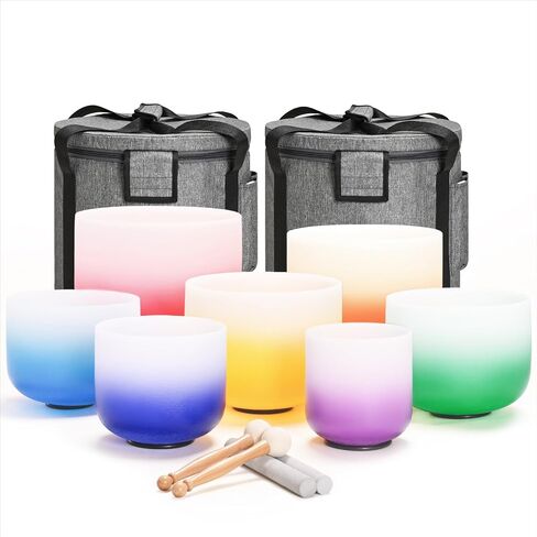 432HZ 7-12 Inch Set of 7 PCS Colored Frosted Chakra Quartz Crystal Singing Bowls Sound Healing Instrument Free 2 PCS Travel Carry Case Bag For Meditation in Kuwait