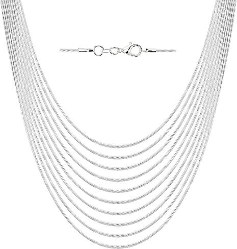 CrazyPiercing 10pcs 18 Inch 24 Inch Silver Plated with 925 Stamp 1.2mm DIY Snake Chain Charms Link Necklace With Lobster Clasps for Jewelry Making in Kuwait