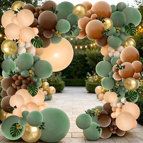 PERPAOL 142PCS Sage Green Brown Balloon Garland Kit, Jungle Safari Wild Woodland Balloon Arch, Olive Green Gold Coffee Cocoa Balloons for Birthday Wedding Shower Party Decorations in Kuwait