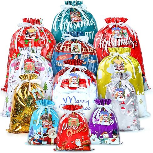 Iioscre 8PCS Christmas Gift Bags,Large Christmas Bags with Handles,Christmas Treat Bags for gifts,Non-Woven Christmas Goodie Bag,Reusable Xmas holiday gift bags for Party New Year, 12.8 * 9.8 * 6.7in in Kuwait