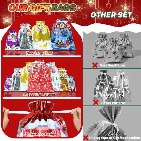 Iioscre 8PCS Christmas Gift Bags,Large Christmas Bags with Handles,Christmas Treat Bags for gifts,Non-Woven Christmas Goodie Bag,Reusable Xmas holiday gift bags for Party New Year, 12.8 * 9.8 * 6.7in in Kuwait