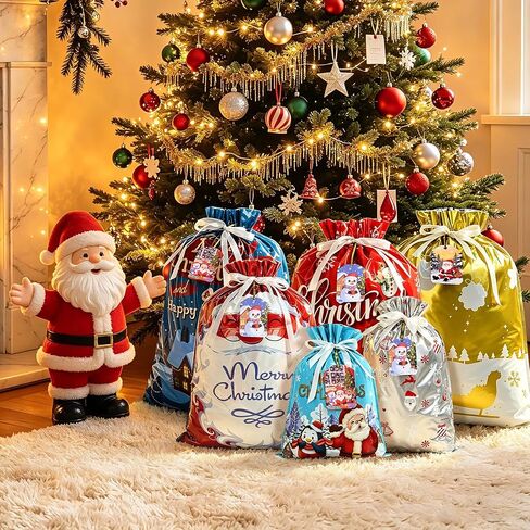 Iioscre 8PCS Christmas Gift Bags,Large Christmas Bags with Handles,Christmas Treat Bags for gifts,Non-Woven Christmas Goodie Bag,Reusable Xmas holiday gift bags for Party New Year, 12.8 * 9.8 * 6.7in in Kuwait