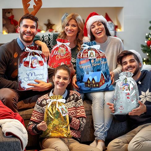 Iioscre 8PCS Christmas Gift Bags,Large Christmas Bags with Handles,Christmas Treat Bags for gifts,Non-Woven Christmas Goodie Bag,Reusable Xmas holiday gift bags for Party New Year, 12.8 * 9.8 * 6.7in in Kuwait