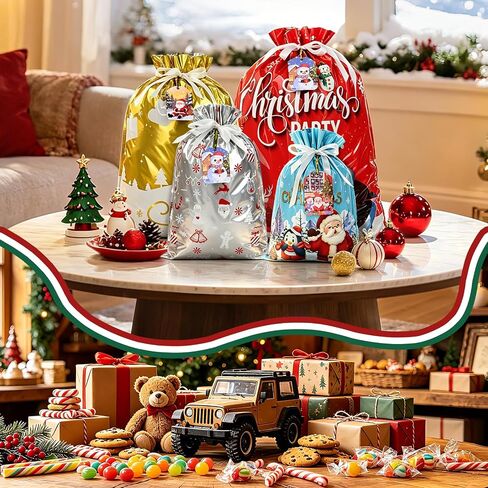 Iioscre 8PCS Christmas Gift Bags,Large Christmas Bags with Handles,Christmas Treat Bags for gifts,Non-Woven Christmas Goodie Bag,Reusable Xmas holiday gift bags for Party New Year, 12.8 * 9.8 * 6.7in in Kuwait