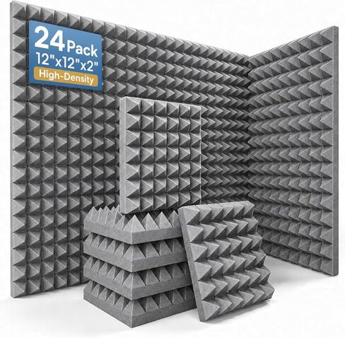 Auslet 36 Pack - 12 x 12 x 2 Inches Sound Proof Foam Panels, Black Acoustic Foam, Pyramid Acoustic Panels, Soundproof Wall Panels, Sound Proofing Padding for Wall in Kuwait