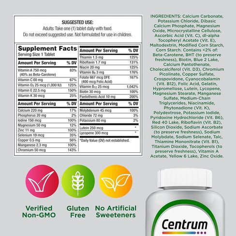 Centrum Silver Adult (80 Count) Multivitamin/Multimineral Supplement Tablet, Vitamin D3, Age 50+ in Kuwait