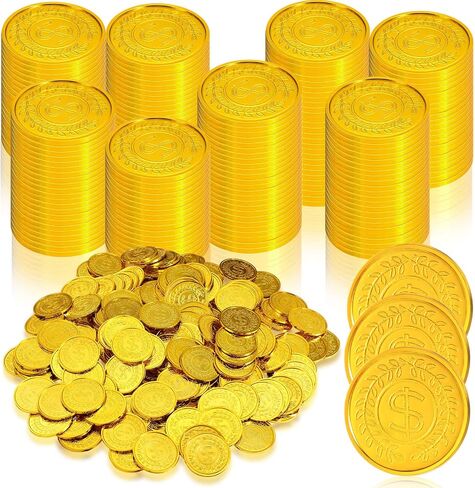600 Pcs Pirate Gold Coins Plastic Treasure Coins Play Toy Coins Fake St. Patricks Coin for Pirate Party Favors Supplies Treasure Hunt Game Teachers Classroom Reward in Kuwait