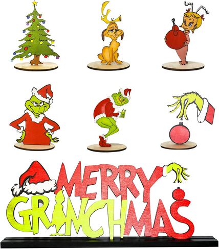 7 Pieces Christmas Table Decorations Signs Christmas Wooden Centerpiece Signs Merry Christmas Table Sign Xmas Theme Wooden Table Toppers for Christmas Holidays Party Supplies in Kuwait