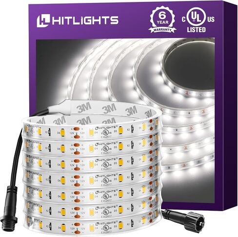 أضواء شريط LED خارجية مقاومة للماء باللون الأبيض، شريط ضوئي عالي الكثافة 16.4 قدم 5000 كلفن، IP67، 600 مصباح LED، 300 لومن/قدم، أضواء حبل مرنة 12 فولت للمنزل، الشرفة، السقف، الفناء (مصدر الطاقة غير متضمن) in Kuwait