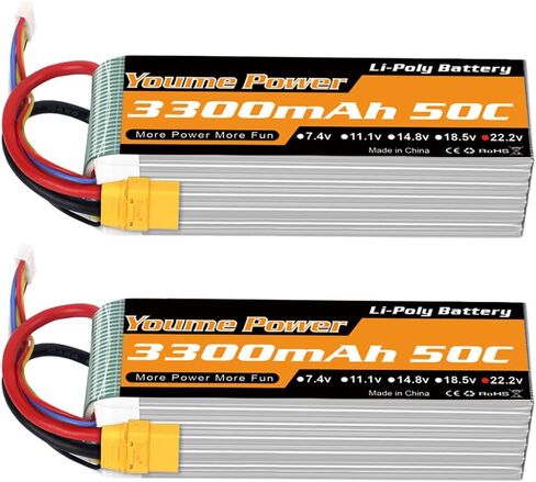 Youme 2Packs 6s RC Lipo,22.2V Lipo Battery 5200mah 50C with EC5 and XT90 Plug for DJI Align T-REX550 600 RC Airplane Helicopter Quadcopter Car Truck Boat Hobby in Kuwait