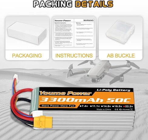 Youme 2Packs 6s RC Lipo,22.2V Lipo Battery 5200mah 50C with EC5 and XT90 Plug for DJI Align T-REX550 600 RC Airplane Helicopter Quadcopter Car Truck Boat Hobby in Kuwait