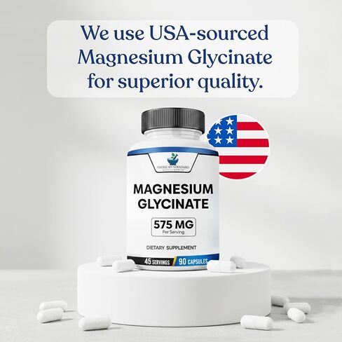 Magnesium Glycinate 575mg per Serving, Magnesium Glycinate Chelate, Magnesium Glycinate Capsules, Magnesium Supplement for Bone & Muscle Health, Chelated for Maximum Absorption, 90 Veggie Capsules in Kuwait